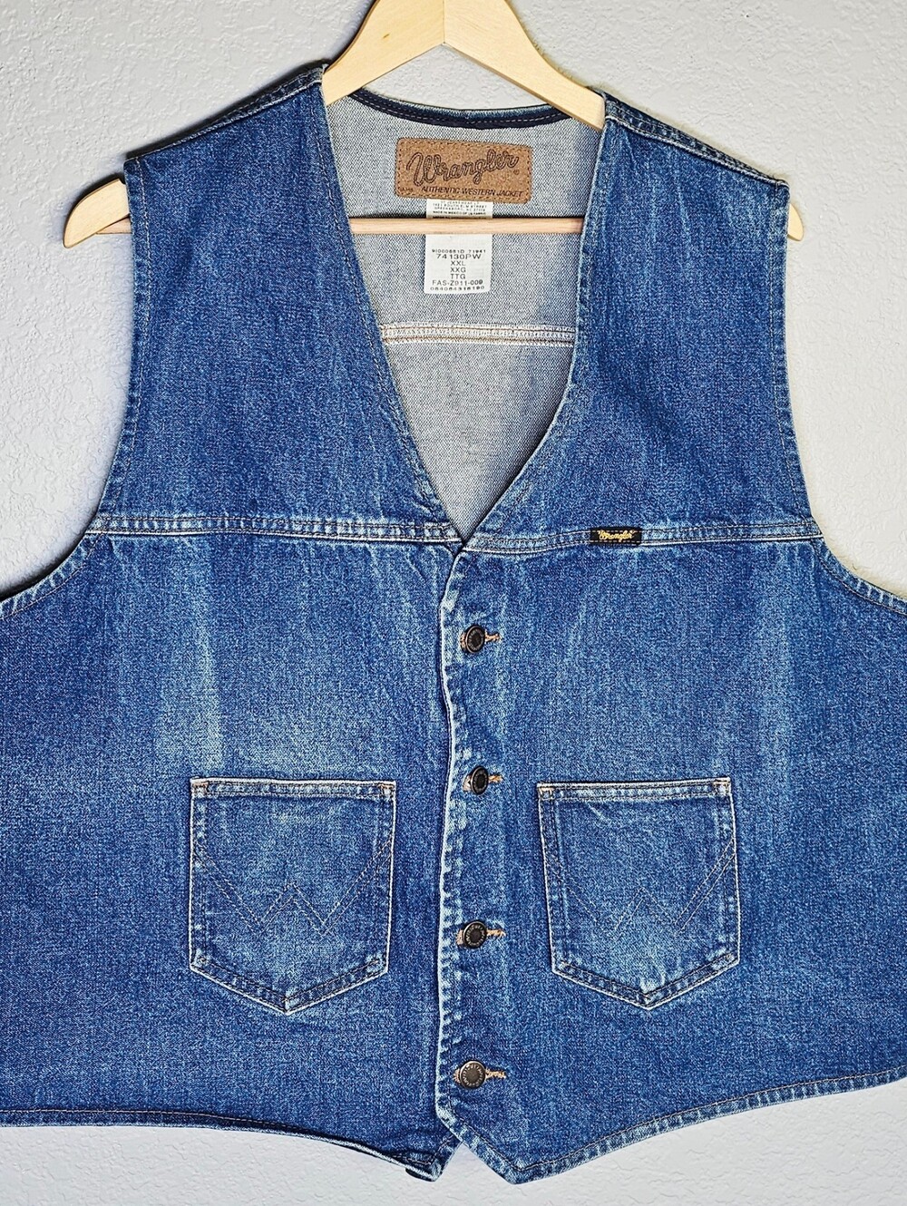 Vintage Wrangler Denim Vest XXL Blue Western Trucker Jean Vest USA Made Cotton
